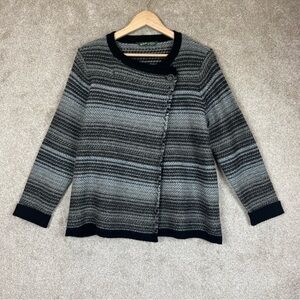 Woolrich Cardigan Womens Medium Petite Gray Stripe Lambswool Blend Button- 3417*